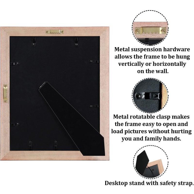 CORE ART Diploma Frame, 8.5x11 Inch with Double Mat or 11x14 Inch Without Mat Display for Document Frame, Natural Solid Wood Certificate Frame with Golden Rim, Semi-Tempered Glass Panel. - Image 3